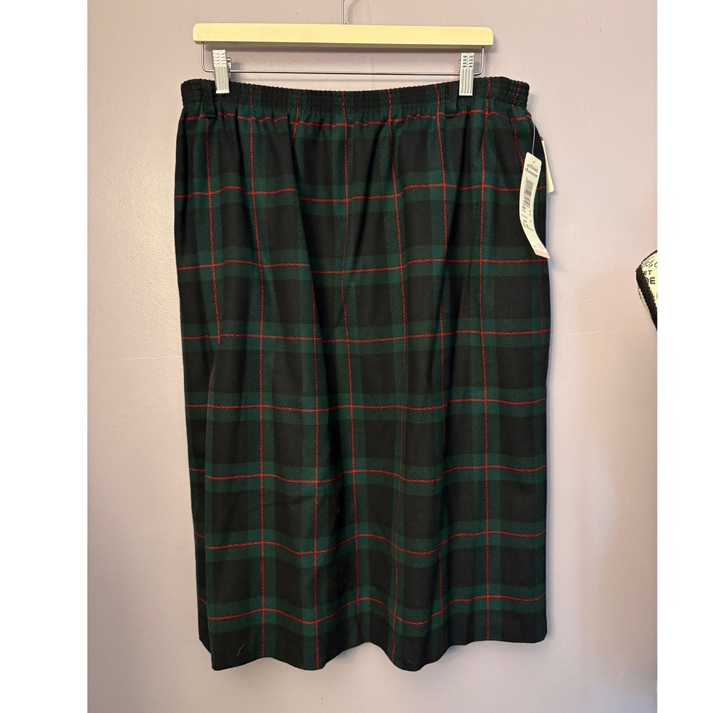 Alfred Dunner Deadstock VTG Wool Blend Plaid Midi Skirt Green Navy Red 18W NWT